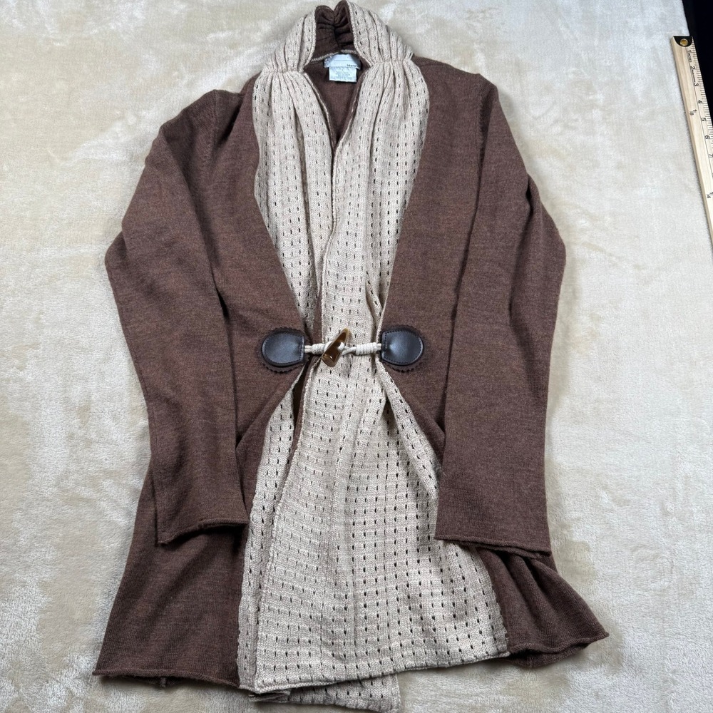 Bibelot Wool Blend Cardigan Size‎ L Duster Toggle Closure Tan/Brown Womens